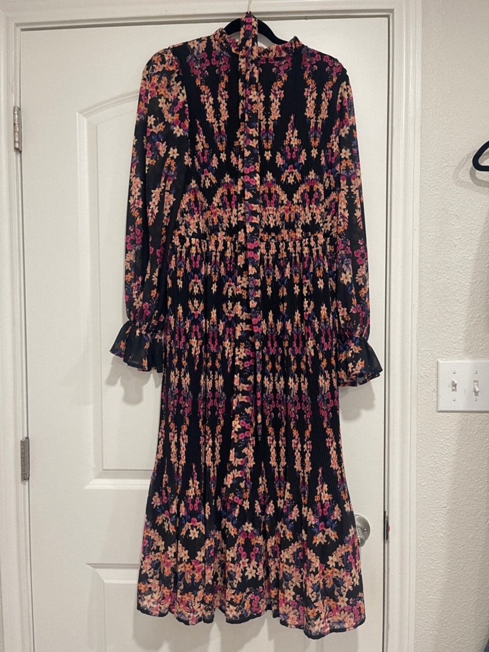 Flying Tomato Black Long-Sleeve Floral Midi Dress - Pink & Peach Accents
